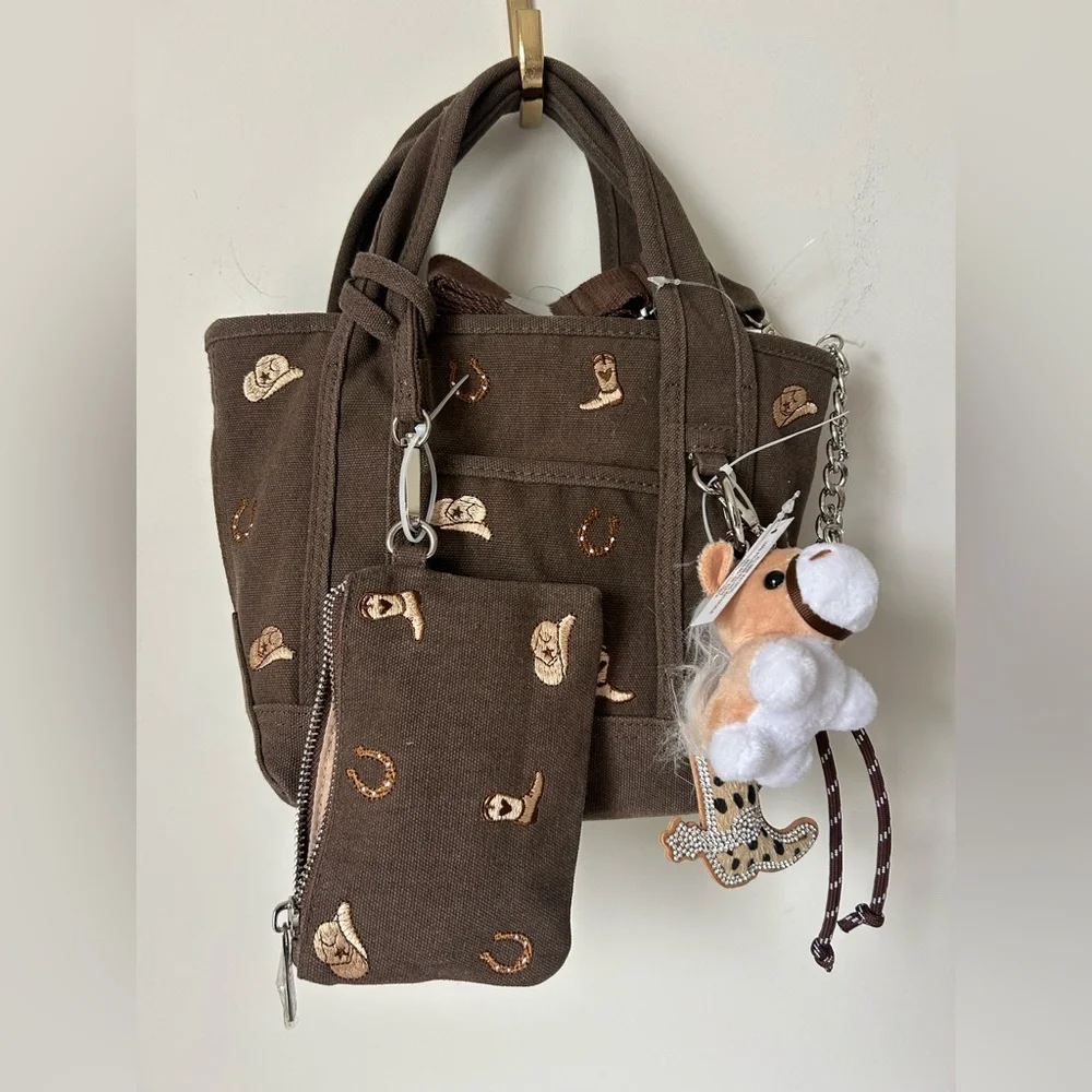Viral Madden Girl Western Brown Mini Tote with bag charms - Picture 1 of 7